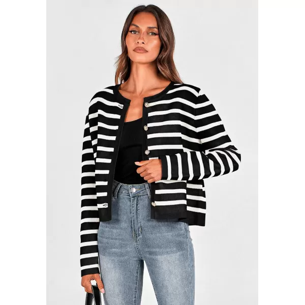imagePRETTYGARDEN Womens 2024 Winter Cardigan Sweaters Button Down Open Front Long Sleeve Knit Cardigans Shirt Trendy OuterwearStriped Black