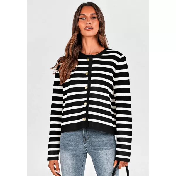 imagePRETTYGARDEN Womens 2024 Winter Cardigan Sweaters Button Down Open Front Long Sleeve Knit Cardigans Shirt Trendy OuterwearStriped Black