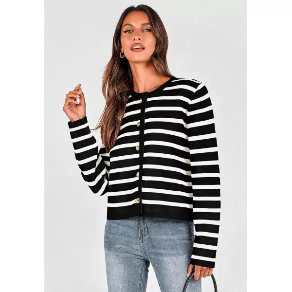 imagePRETTYGARDEN Womens 2024 Winter Cardigan Sweaters Button Down Open Front Long Sleeve Knit Cardigans Shirt Trendy OuterwearStriped Black