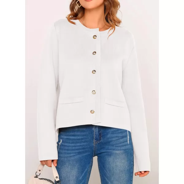 imagePRETTYGARDEN Womens 2024 Winter Cardigan Sweaters Button Down Open Front Long Sleeve Knit Cardigans Shirt Trendy OuterwearWhite