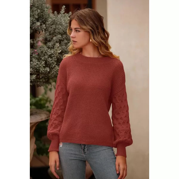 imagePRETTYGARDEN Womens 2024 Winter Pullover Sweater Casual Long Sleeve Crewneck Loose Chunky Knit Jumper Tops BlouseBrick Red