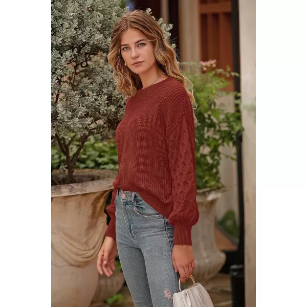 imagePRETTYGARDEN Womens 2024 Winter Pullover Sweater Casual Long Sleeve Crewneck Loose Chunky Knit Jumper Tops BlouseBrick Red