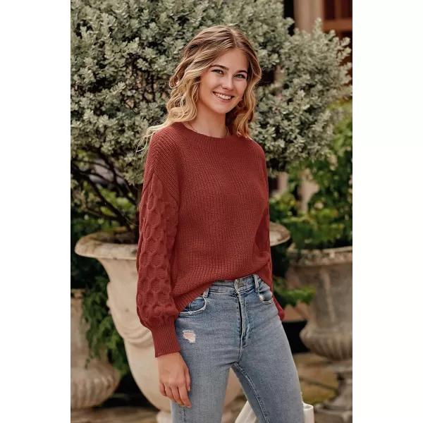 imagePRETTYGARDEN Womens 2024 Winter Pullover Sweater Casual Long Sleeve Crewneck Loose Chunky Knit Jumper Tops BlouseBrick Red