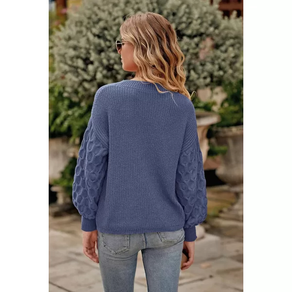 imagePRETTYGARDEN Womens 2024 Winter Pullover Sweater Casual Long Sleeve Crewneck Loose Chunky Knit Jumper Tops BlouseHaze Blue