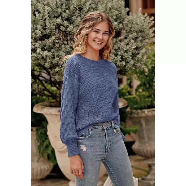 imagePRETTYGARDEN Womens 2024 Winter Pullover Sweater Casual Long Sleeve Crewneck Loose Chunky Knit Jumper Tops BlouseHaze Blue