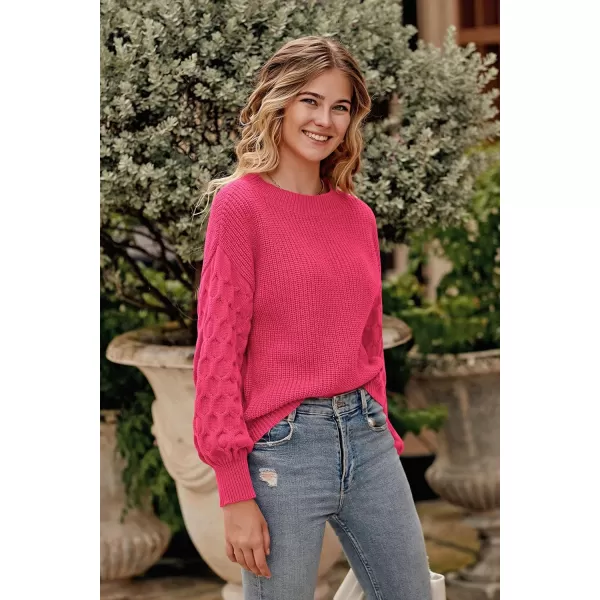 imagePRETTYGARDEN Womens 2024 Winter Pullover Sweater Casual Long Sleeve Crewneck Loose Chunky Knit Jumper Tops BlouseRose Red