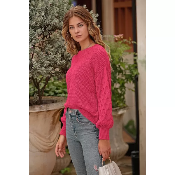 imagePRETTYGARDEN Womens 2024 Winter Pullover Sweater Casual Long Sleeve Crewneck Loose Chunky Knit Jumper Tops BlouseRose Red