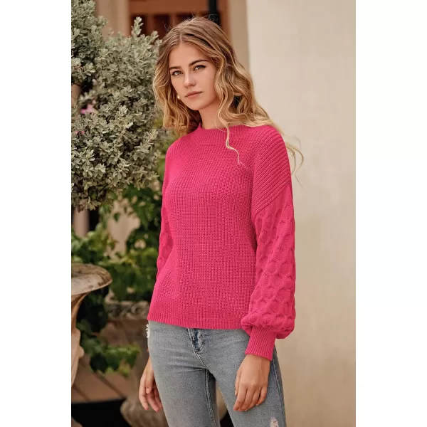 imagePRETTYGARDEN Womens 2024 Winter Pullover Sweater Casual Long Sleeve Crewneck Loose Chunky Knit Jumper Tops BlouseRose Red