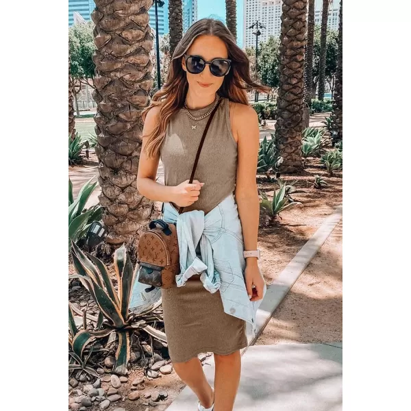 imagePRETTYGARDEN Womens Basic Bodycon Midi Dress Crewneck Sleeveless Casual Summer Tank Top DressesCoffee