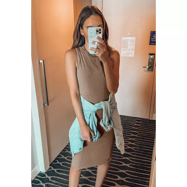 imagePRETTYGARDEN Womens Basic Bodycon Midi Dress Crewneck Sleeveless Casual Summer Tank Top DressesCoffee