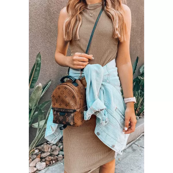 imagePRETTYGARDEN Womens Basic Bodycon Midi Dress Crewneck Sleeveless Casual Summer Tank Top DressesCoffee