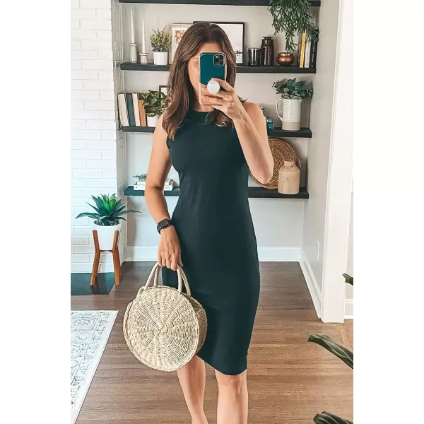 imagePRETTYGARDEN Womens Basic Bodycon Midi Dress Crewneck Sleeveless Casual Summer Tank Top DressesDark Green