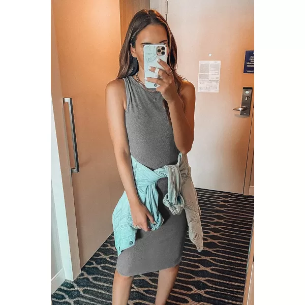 imagePRETTYGARDEN Womens Basic Bodycon Midi Dress Crewneck Sleeveless Casual Summer Tank Top DressesGrey