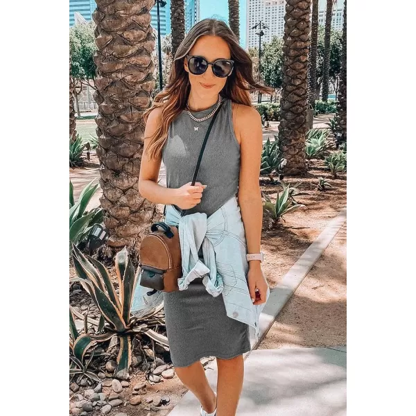 imagePRETTYGARDEN Womens Basic Bodycon Midi Dress Crewneck Sleeveless Casual Summer Tank Top DressesGrey