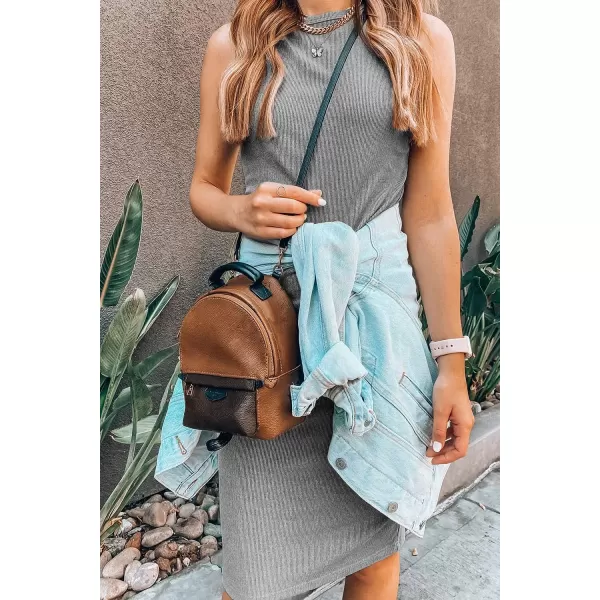 imagePRETTYGARDEN Womens Basic Bodycon Midi Dress Crewneck Sleeveless Casual Summer Tank Top DressesGrey