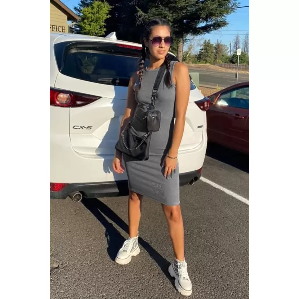imagePRETTYGARDEN Womens Basic Bodycon Midi Dress Crewneck Sleeveless Casual Summer Tank Top DressesGrey