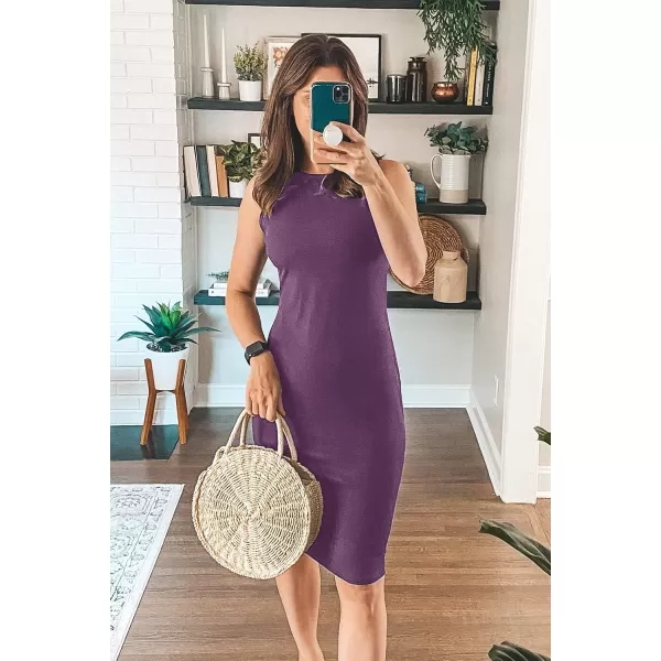 imagePRETTYGARDEN Womens Basic Bodycon Midi Dress Crewneck Sleeveless Casual Summer Tank Top DressesPurple