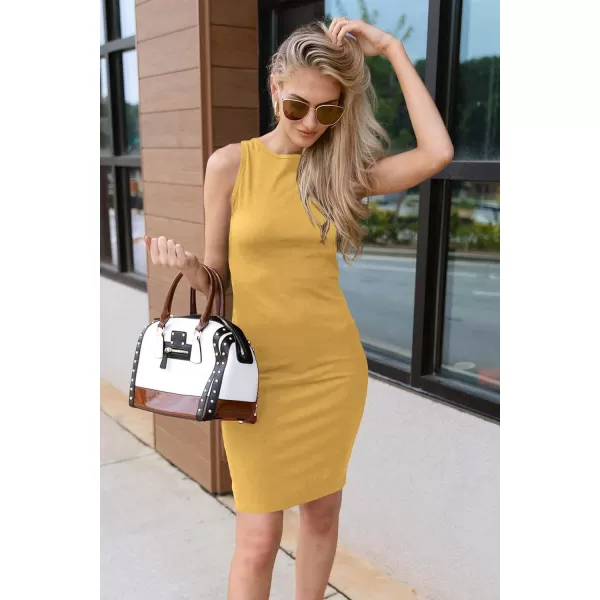 imagePRETTYGARDEN Womens Basic Bodycon Midi Dress Crewneck Sleeveless Casual Summer Tank Top DressesYellow