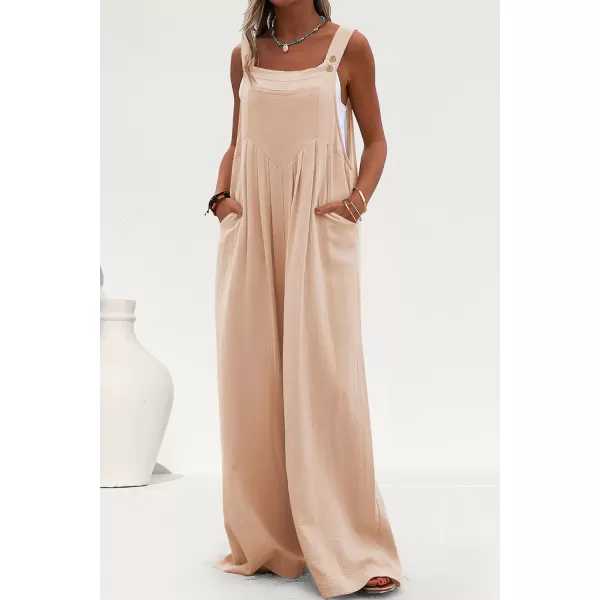 imagePRETTYGARDEN Womens Bib Overalls Casual Summer Sleeveless Strap Loose Wide Leg Jumpsuits with PocketsBeige Apricot