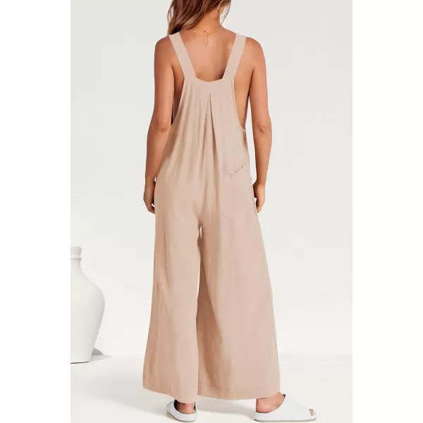 imagePRETTYGARDEN Womens Bib Overalls Casual Summer Sleeveless Strap Loose Wide Leg Jumpsuits with PocketsBeige Apricot