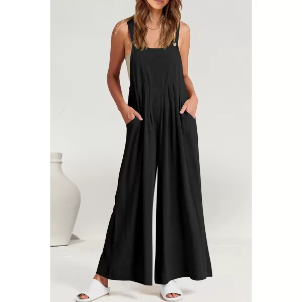 imagePRETTYGARDEN Womens Bib Overalls Casual Summer Sleeveless Strap Loose Wide Leg Jumpsuits with PocketsBlack