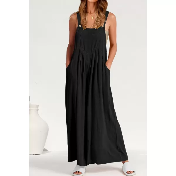 imagePRETTYGARDEN Womens Bib Overalls Casual Summer Sleeveless Strap Loose Wide Leg Jumpsuits with PocketsBlack