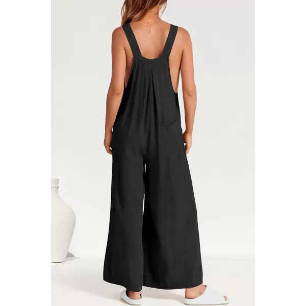 imagePRETTYGARDEN Womens Bib Overalls Casual Summer Sleeveless Strap Loose Wide Leg Jumpsuits with PocketsBlack