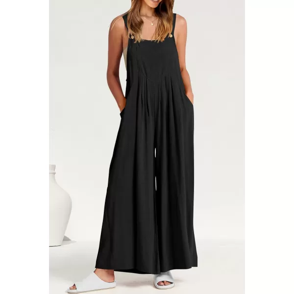 imagePRETTYGARDEN Womens Bib Overalls Casual Summer Sleeveless Strap Loose Wide Leg Jumpsuits with PocketsBlack