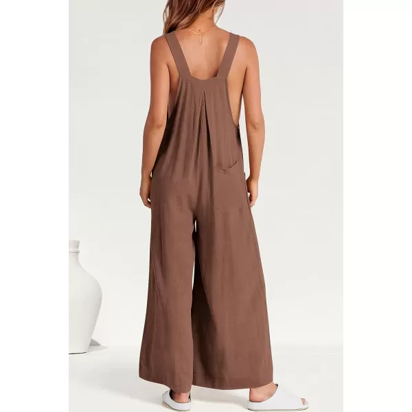 imagePRETTYGARDEN Womens Bib Overalls Casual Summer Sleeveless Strap Loose Wide Leg Jumpsuits with PocketsBrown