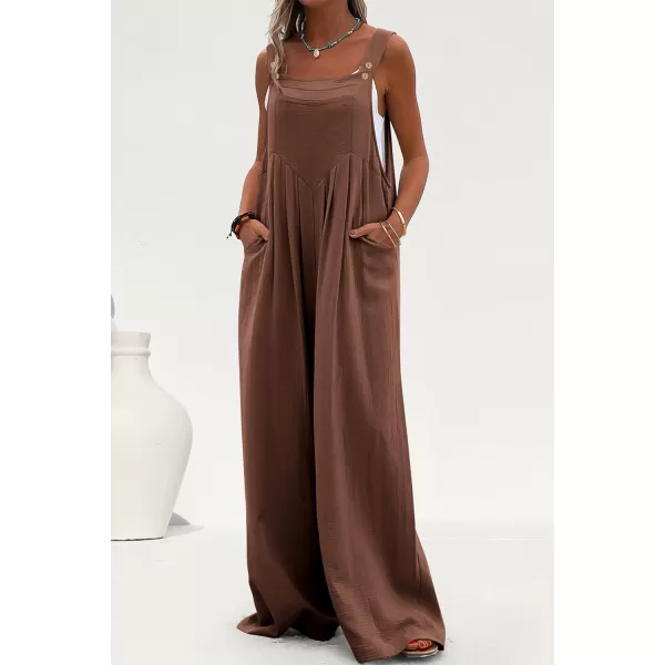 imagePRETTYGARDEN Womens Bib Overalls Casual Summer Sleeveless Strap Loose Wide Leg Jumpsuits with PocketsBrown