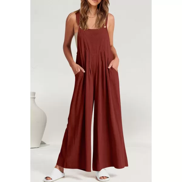 imagePRETTYGARDEN Womens Bib Overalls Casual Summer Sleeveless Strap Loose Wide Leg Jumpsuits with PocketsDark Brown