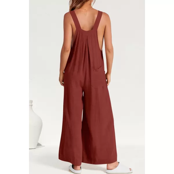 imagePRETTYGARDEN Womens Bib Overalls Casual Summer Sleeveless Strap Loose Wide Leg Jumpsuits with PocketsDark Brown