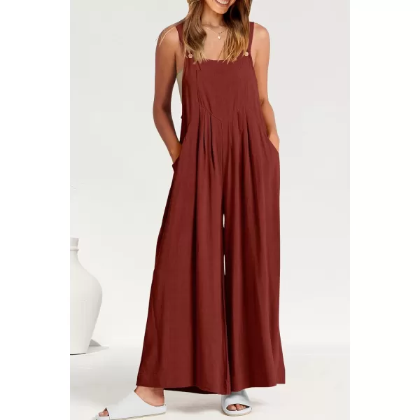 imagePRETTYGARDEN Womens Bib Overalls Casual Summer Sleeveless Strap Loose Wide Leg Jumpsuits with PocketsDark Brown