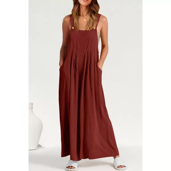 imagePRETTYGARDEN Womens Bib Overalls Casual Summer Sleeveless Strap Loose Wide Leg Jumpsuits with PocketsDark Brown