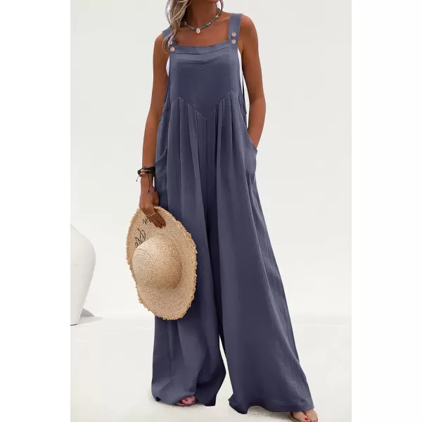imagePRETTYGARDEN Womens Bib Overalls Casual Summer Sleeveless Strap Loose Wide Leg Jumpsuits with PocketsDark Grey