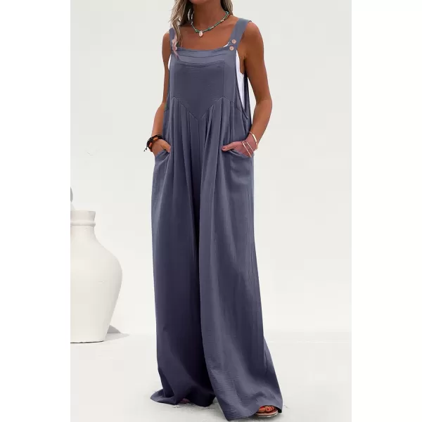 imagePRETTYGARDEN Womens Bib Overalls Casual Summer Sleeveless Strap Loose Wide Leg Jumpsuits with PocketsDark Grey