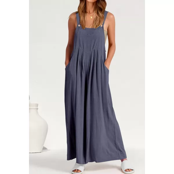 imagePRETTYGARDEN Womens Bib Overalls Casual Summer Sleeveless Strap Loose Wide Leg Jumpsuits with PocketsDark Grey