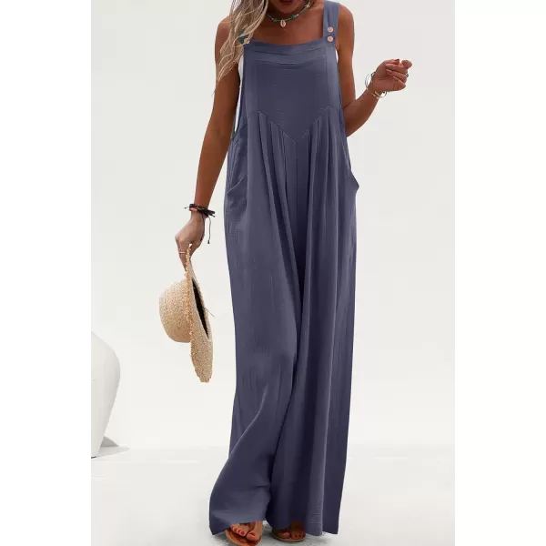 imagePRETTYGARDEN Womens Bib Overalls Casual Summer Sleeveless Strap Loose Wide Leg Jumpsuits with PocketsDark Grey