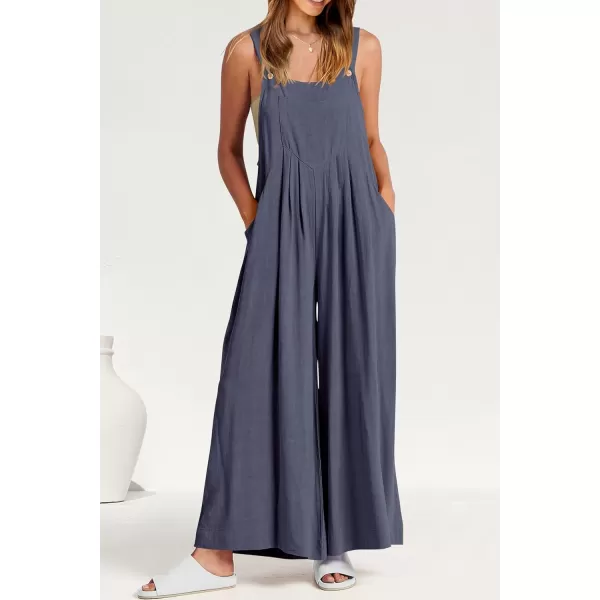 imagePRETTYGARDEN Womens Bib Overalls Casual Summer Sleeveless Strap Loose Wide Leg Jumpsuits with PocketsDark Grey