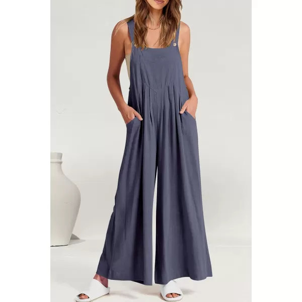 imagePRETTYGARDEN Womens Bib Overalls Casual Summer Sleeveless Strap Loose Wide Leg Jumpsuits with PocketsDark Grey