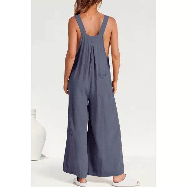 imagePRETTYGARDEN Womens Bib Overalls Casual Summer Sleeveless Strap Loose Wide Leg Jumpsuits with PocketsDark Grey