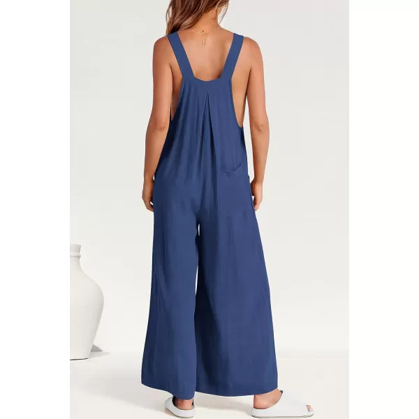 imagePRETTYGARDEN Womens Bib Overalls Casual Summer Sleeveless Strap Loose Wide Leg Jumpsuits with PocketsDenim Blue
