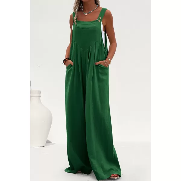 imagePRETTYGARDEN Womens Bib Overalls Casual Summer Sleeveless Strap Loose Wide Leg Jumpsuits with PocketsGreen