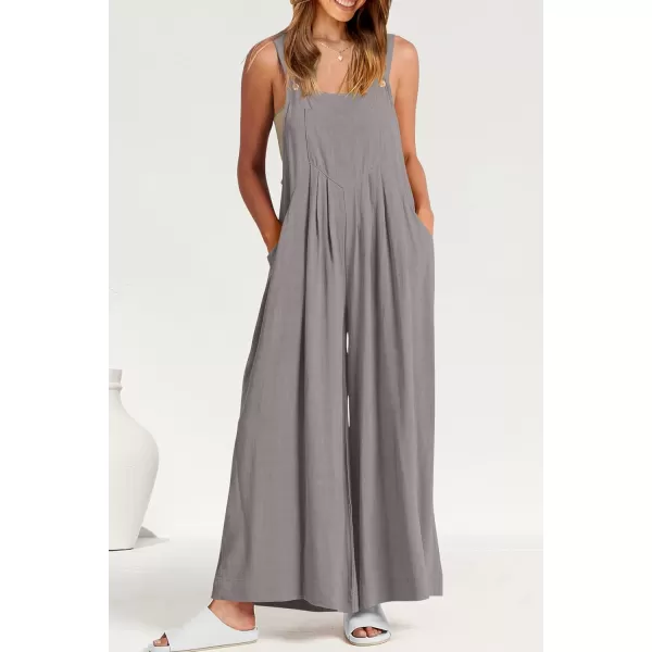 imagePRETTYGARDEN Womens Bib Overalls Casual Summer Sleeveless Strap Loose Wide Leg Jumpsuits with PocketsGrey