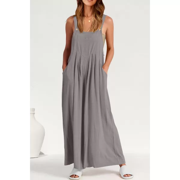 imagePRETTYGARDEN Womens Bib Overalls Casual Summer Sleeveless Strap Loose Wide Leg Jumpsuits with PocketsGrey