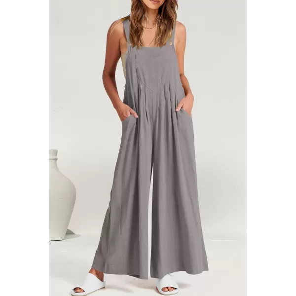 imagePRETTYGARDEN Womens Bib Overalls Casual Summer Sleeveless Strap Loose Wide Leg Jumpsuits with PocketsGrey