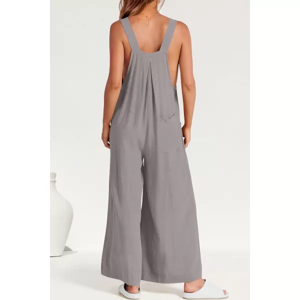 imagePRETTYGARDEN Womens Bib Overalls Casual Summer Sleeveless Strap Loose Wide Leg Jumpsuits with PocketsGrey
