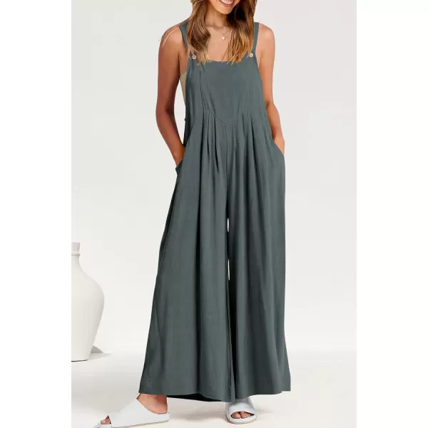imagePRETTYGARDEN Womens Bib Overalls Casual Summer Sleeveless Strap Loose Wide Leg Jumpsuits with PocketsGrey Blue