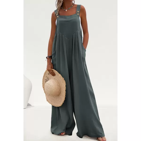 imagePRETTYGARDEN Womens Bib Overalls Casual Summer Sleeveless Strap Loose Wide Leg Jumpsuits with PocketsGrey Blue