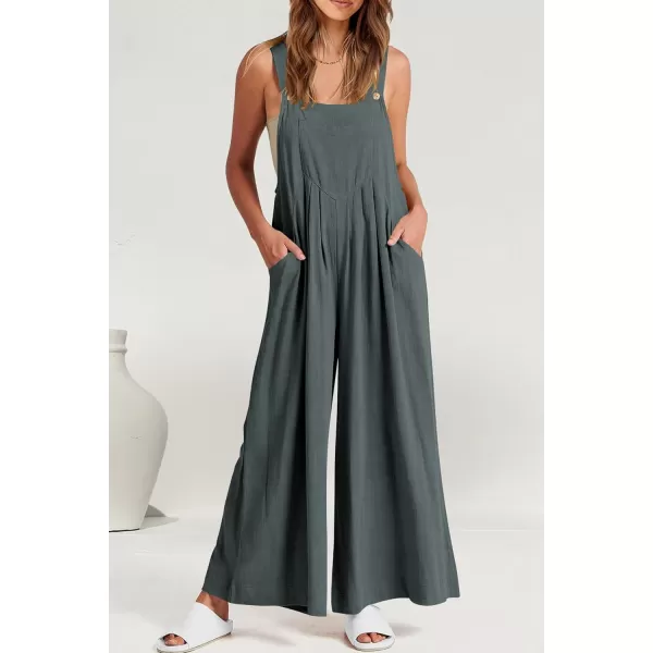 imagePRETTYGARDEN Womens Bib Overalls Casual Summer Sleeveless Strap Loose Wide Leg Jumpsuits with PocketsGrey Blue
